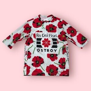 Ostroy Men’s Cycling Jersey (White w/ Red Floral Design)